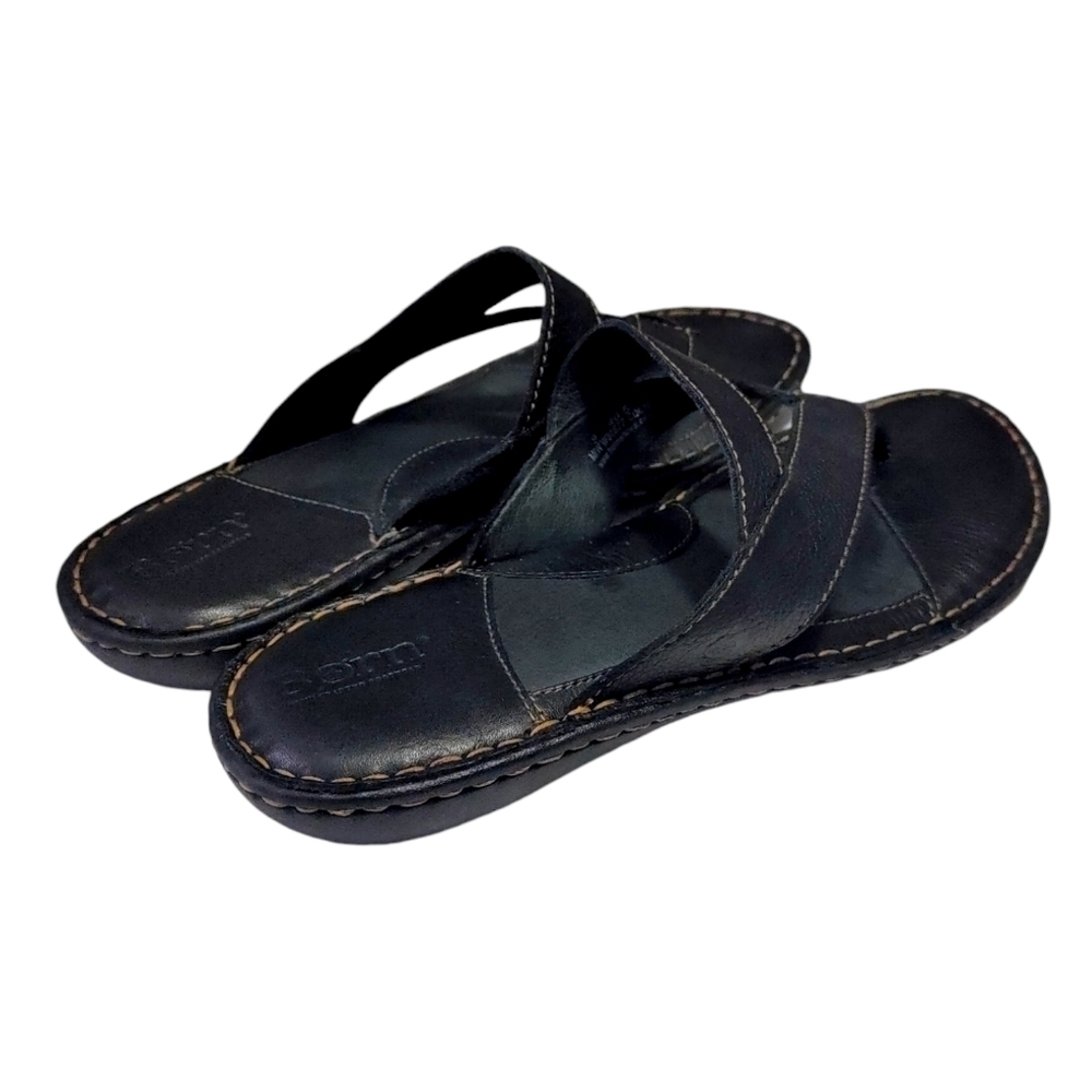 Born Black Leather Crisscross Slide Sandals - Picture 6 of 10